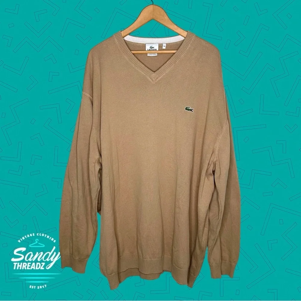 Lacoste Tan V-Neck Sweater - Picture 2 of 6